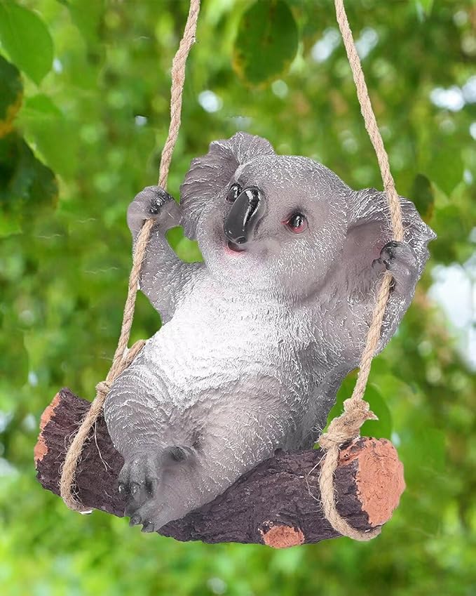 Swinging Koala Figurines Resin Garden Statues for Patio Balcony Backyard Lawn Ornaments Grey A