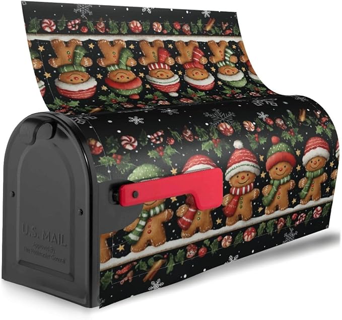 Christmas Gingerbread Man Mailbox Covers Magnetic Letterbox Covers 21x18 Inch for Garden Outdoor Decoration