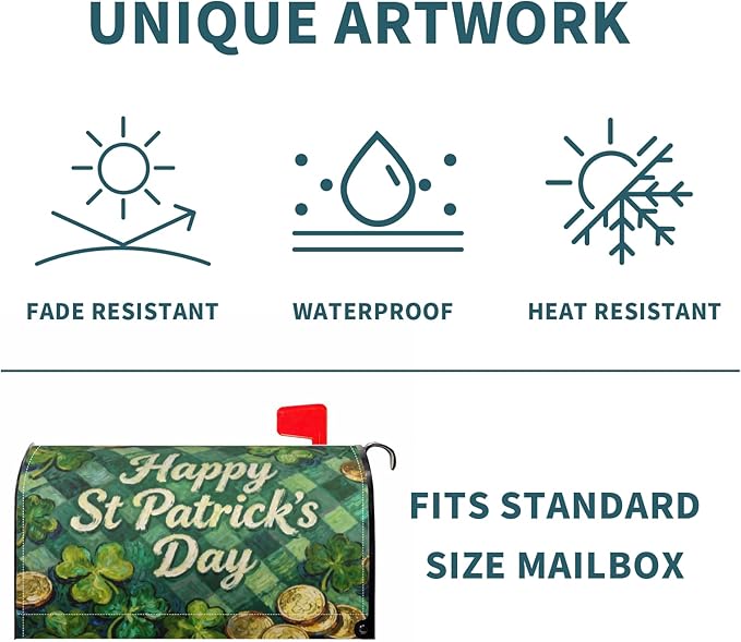 St. Patrick's Day Mailbox Covers Magnetic Standard Size Green Plaid Shamrock Coin Print Saint Patricks Holiday Outdoor Spring Decorative Letter Box Cases for Home Garden Outside Decor, 21x18 Inch