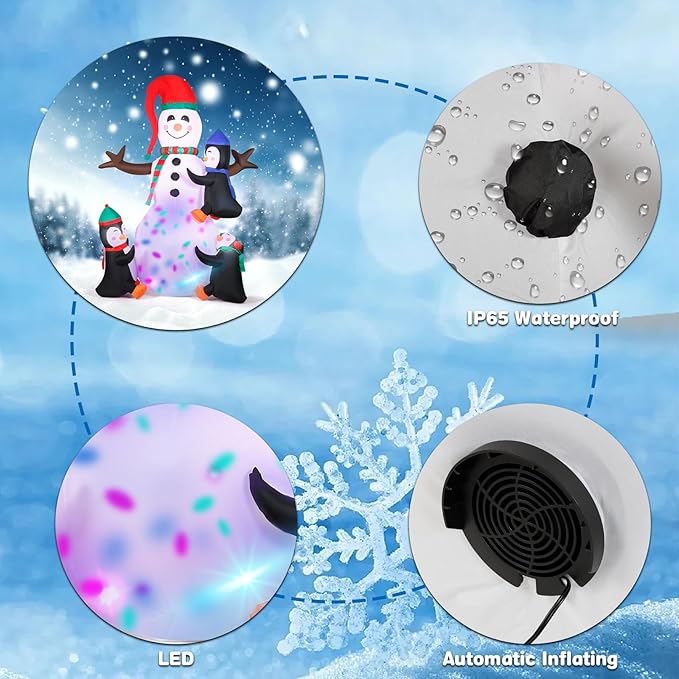 7FT Christmas Inflatable Snowman, IP65 Lighted Blow Up Snowman with LED Lights, Automatic Inflation Yard Decorations for Lawn Garden Holiday Decor