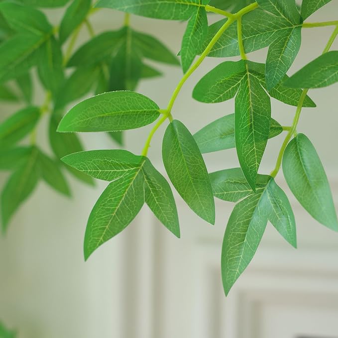 mizii 2 Strands Artificial Vines Nandina Garland 78" Fake Vine with Silk Green Leaves Faux Hanging Plants Greenery Decorations for Bedroom Table Centerpieces Wall Party Wedding Room Decor (Nandina)