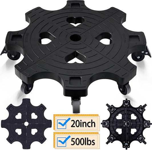 20 Inch Plant Caddy With Wheels - Heavy Duty Outdoor Indoor Rolling Plant Stand With Casters Black Plant Dolly Large Potted Planter Cart For Big Flower Pots Plants Pots, Heart Shaped Garden Pot Mover