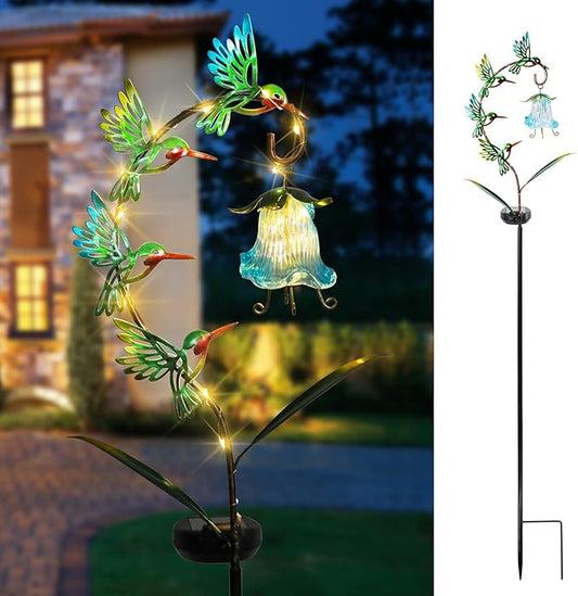 Bshine Solar Hummingbird Lights Outdoor Garden Decoration, Metal Stake Waterproof Hanging Flower Solar Lights, Yard Decoration Outdoor Terrace, Path and Art Lawn Ornaments