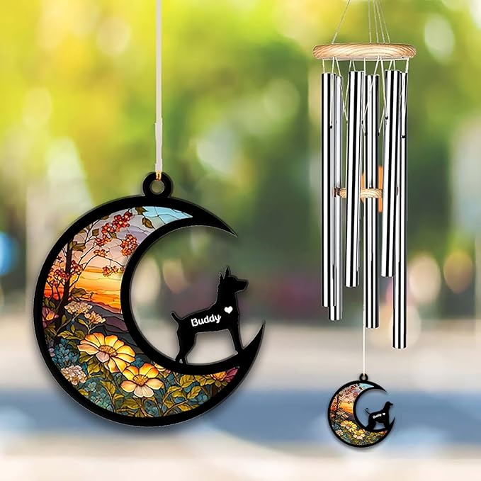 Rat Terrier Sun Catcher Wind Chime, Custom Sunflower Suncatcher Dog Memorial Wind Chime, Dog Loss Gift, Dog Sympathy Gift, Pet Loss Suncatcher, Outdoor Garden Decor