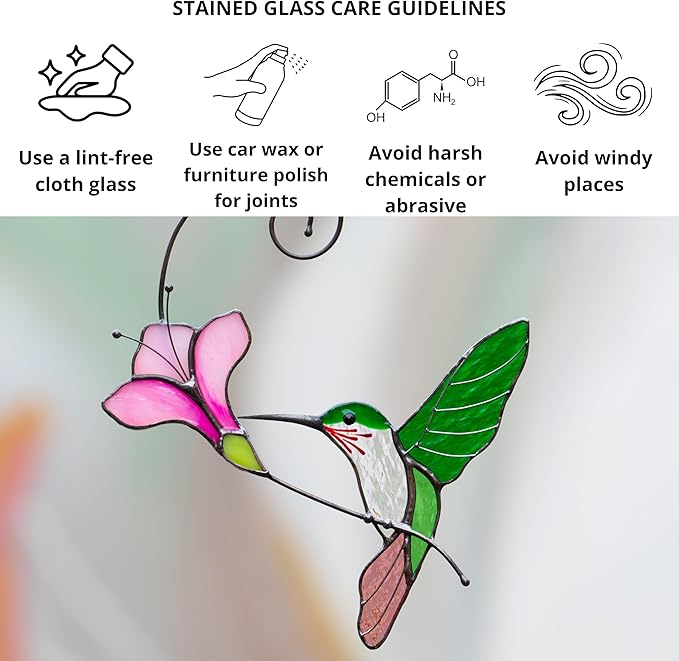 Multicolor Hummingbird Handmade Stained Glass Suncatcher Genuine Stained Glass Window Hangings Unique Indoor Ornament & Outdoor Decor (Green Hummingbird)