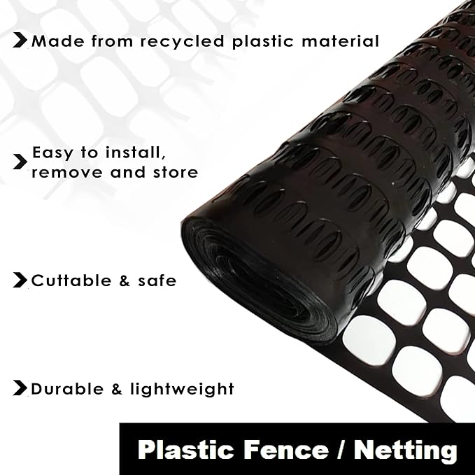 Safety Fence Garden Netting Roll 4 X 100 Feet with Zip Ties, Temporary Reusable Plastic Mesh Fencing Netting for Snow Fence, Animal Barrier, etc. (4' X 100‘ MW, Black)