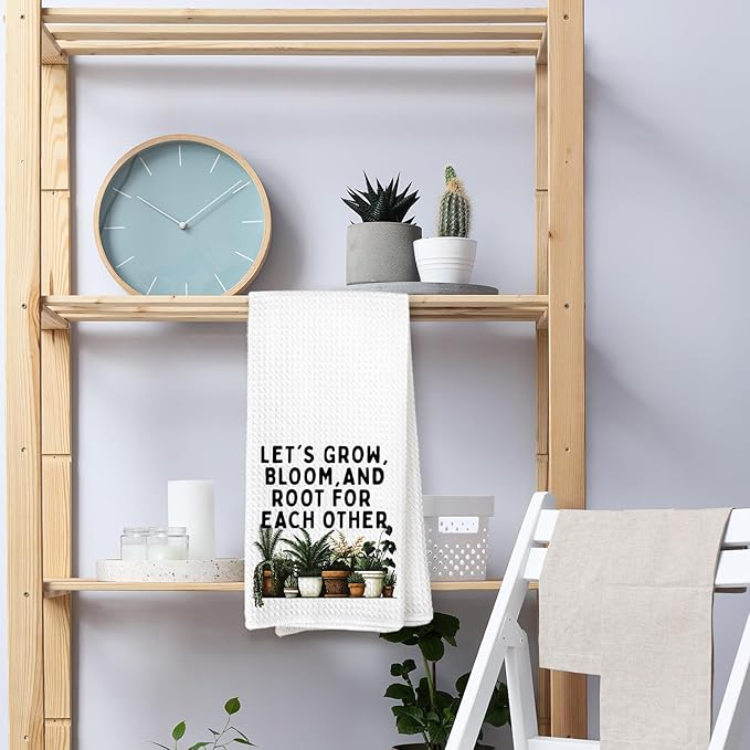 Inspirational Mental Health Plant Kitchen Towels, Let's Grow Bloom and Root for Each Other Decorative Hand Towel, Motivational Positive Gift Dish Towels for Kitchen,