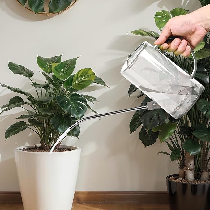 Small Plastic Watering Can - for Home Garden - with Long Spout - 1/4 Gallon - 34 Oz - White
