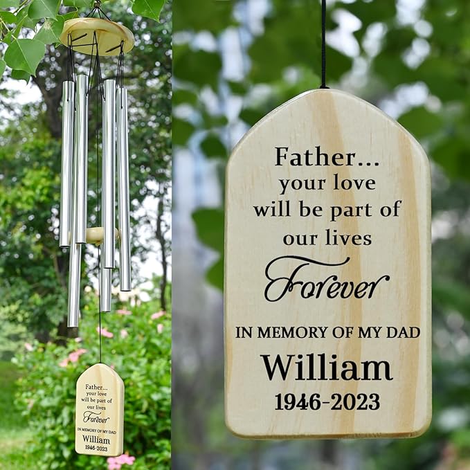 Memorial Wind Chimes for Loss of Father - Sympathy Gift for Dad - Bereavement and in Loving Memory Gifts