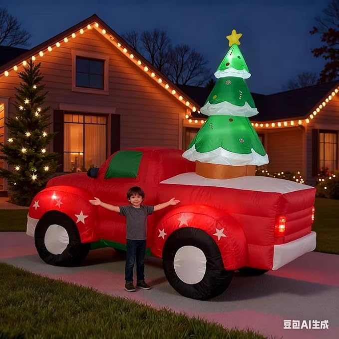8 FT Christmas Inflatables Santa Claus in Sleigh with Two Reindeer Outdoor Decorations Blow Up Yard Santa Claus with Built-in LEDs (Santa Claus Outdoor Decorations)