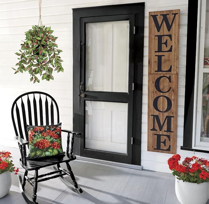 Briful Artificial Hanging Plants in Black Pot 17.7" Lifelike Trailing Faux Watermelon Peperomia Silk Plant with Cascading Greenery Fake Hanging Greenery for Indoor & Outdoor Home Garden Décor