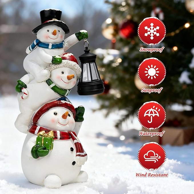 Christmas Snowman Decor with Solar Lantern, Outdoor Indoor Xmas Decoration,Outdoor Patio Lawn Yard Balcony Garden Home Decor Birthday Gifts for Women Mom Grandma