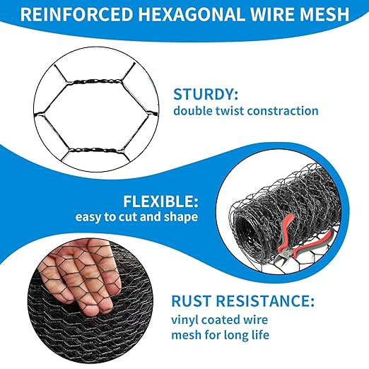 1/2 Inch Black Wire Mesh Roll - 48'' x 50' Chicken Wire Fence, 21 Gauge Hardware Cloth Poultry Netting for Garden/Animal Barrier/Rabbit/Floral/Chicken Coop/DIY Projects