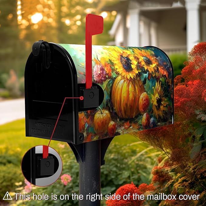 Fall Thanksgiving Magnetic Mailbox Cover Harvest Pumpkin Mailbox Wraps Waterproof Daisy Floral Mailbox Post Letter Box Covers Oversize Large Size 25.5 X 21 Inches for Home Garden Yard Outside