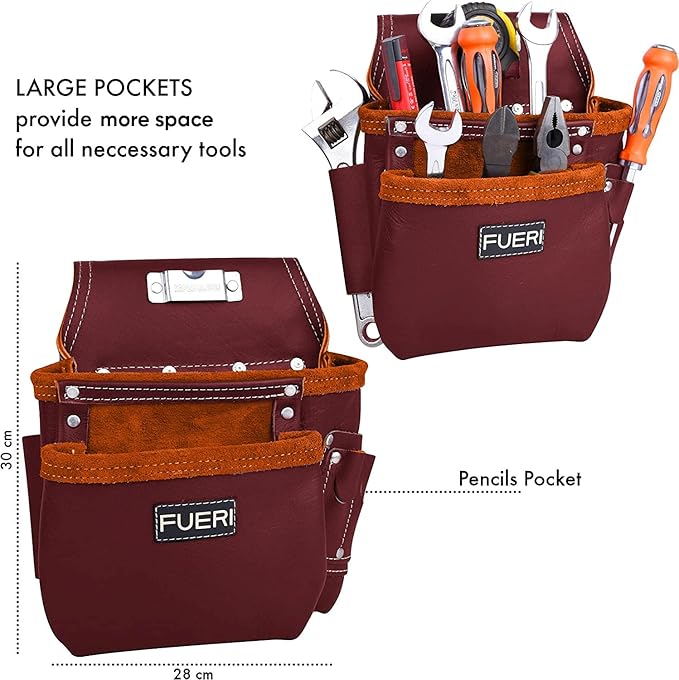 FUERI Leather Tool Belt Bags Pouches Heavy Duty for Men Construction Carpenter Electrician Framer Women Iron Worker
