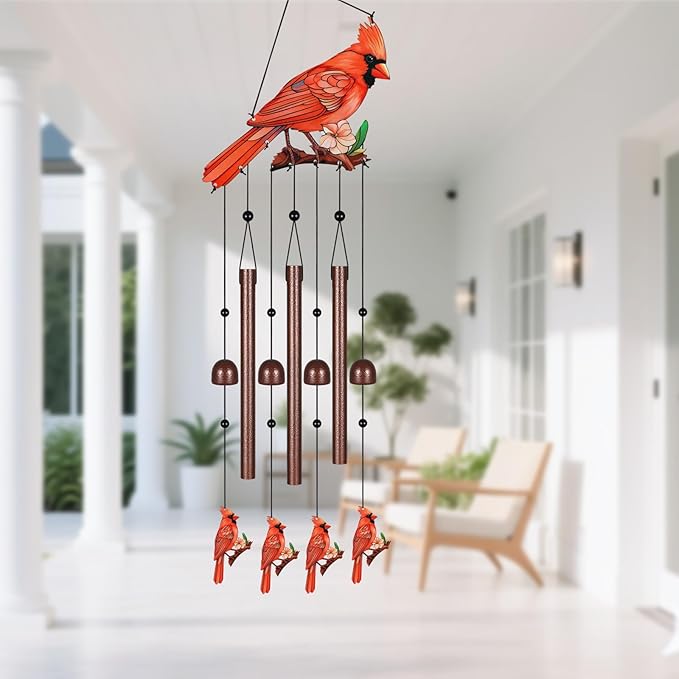Metal Colorful Cardinal Wind Chimes for Outside to Create a Zen Atmosphere Suitable for Outdoor Garden Patio Home Decor,Melodious Melodic Tones Suitable as A Birthday for Women Mom