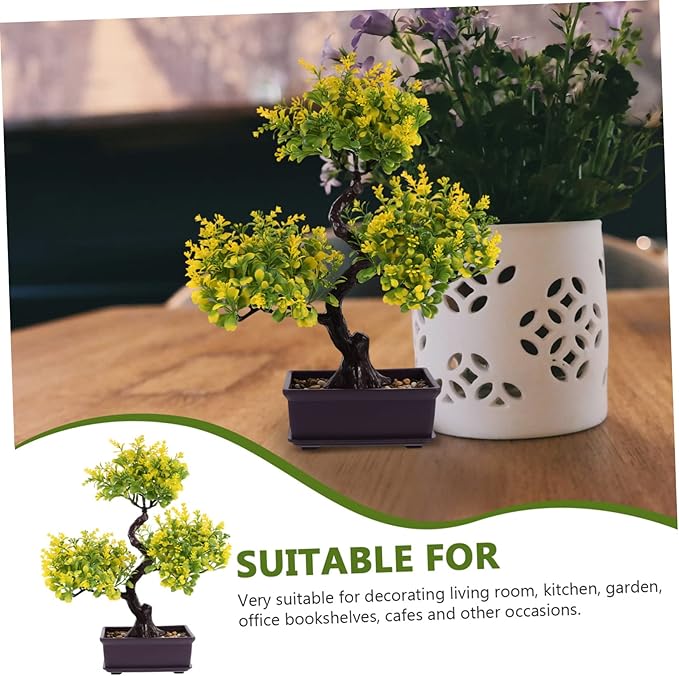 Cabilock Artificial Potted Plants Faux Bonsai Ornament for Home and Office Simulation Plants for Indoor Decoration Fake Potted for Bookshelf Desk and Living Room