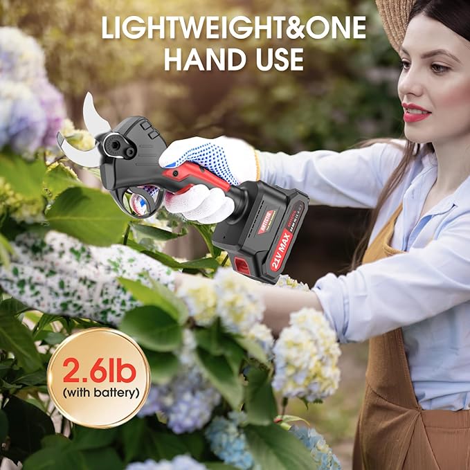 Electric Pruning Shears, 40mm 1.6" Cutting Diameter Cordless Power Pruner for Gardening with 2Pcs 2000mAh Rechargeable Batteries & Replacement Blades Set, Tree Pruner Branch Cutter (Black)