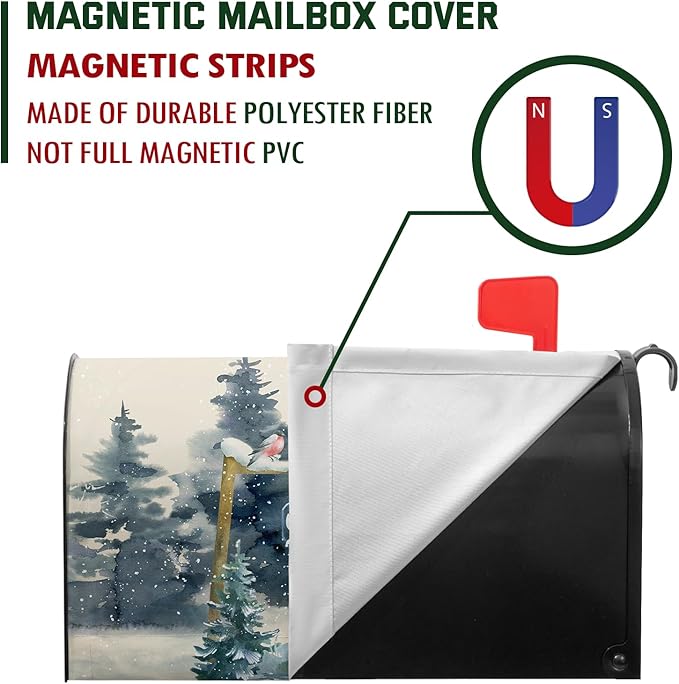 Winter Deer Mailbox Cover Bear Bird Mail Box Covers Magnetic Green Tree Mailbox Wraps 25.5x21 inch Outdoor Decor for Garden Yard