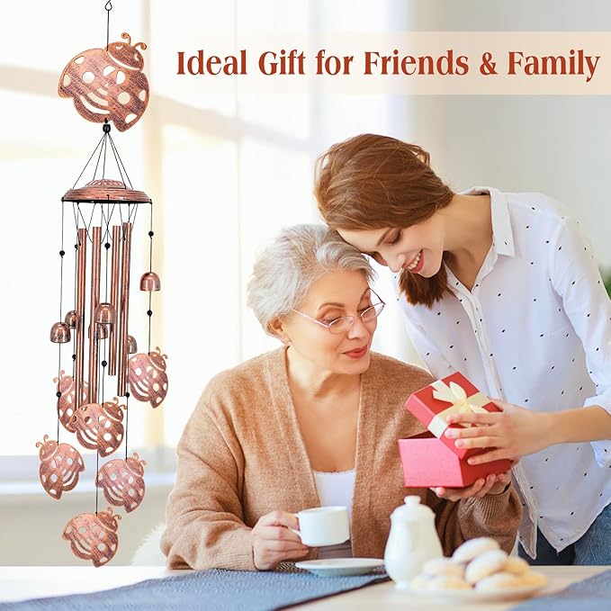 Ladybug Wind Chimes for Outside,Ladybug Gifts for Women Men/Memorial Gifts/Birthday Gift Metal windchimes Outdoors/Indoors,Garden Decor,Patio,Home,Porch,Yard Decorations