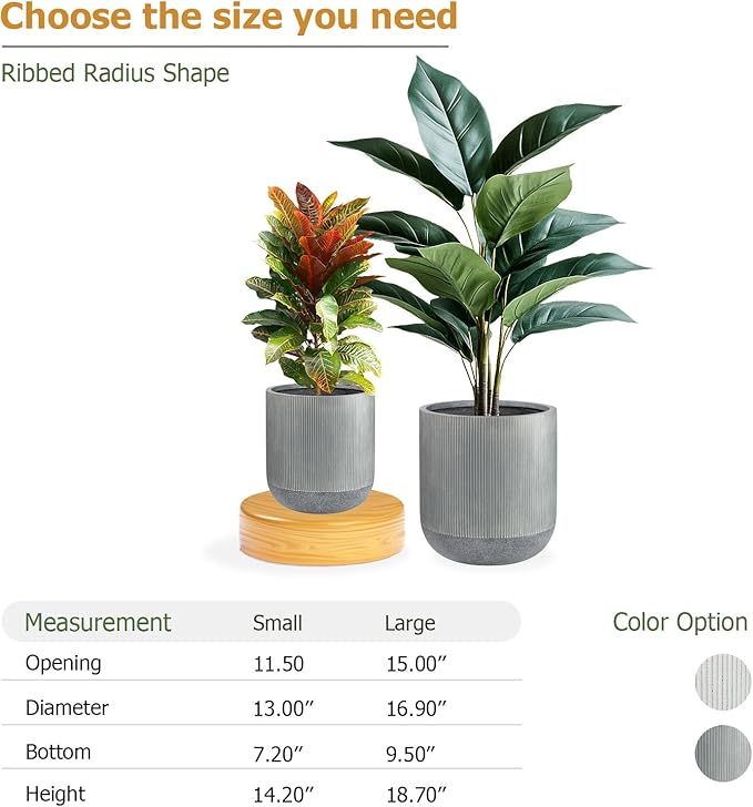 14.2" H x 13" D Ribbed Radius Fiberstone Round Planter - Christmas Tree Planter, Weather Resistant for Indoor and Outdoor Use, Included 2 Extra Coco Mats (Charcoal, 11.5" Pot Opening)