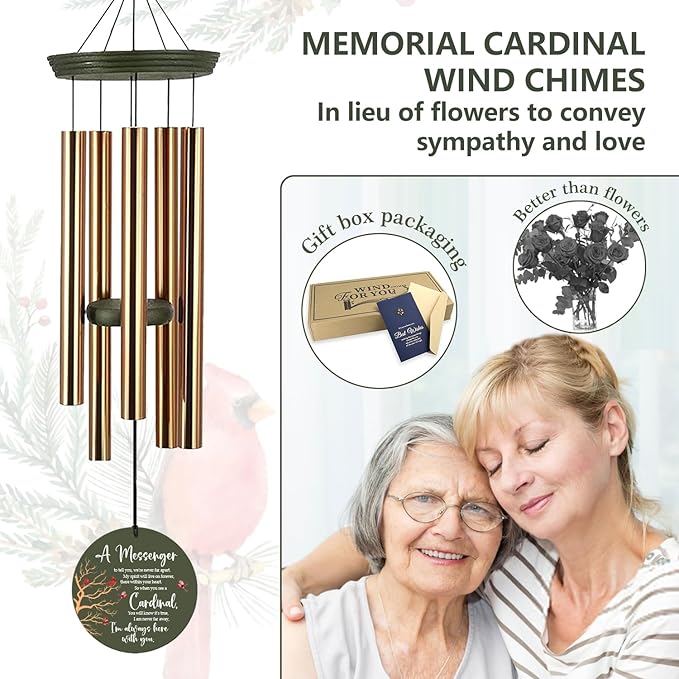 ASTARIN Cardinal Memorial Wind Chimes, 36" Personalized Name Sympathy Wind Chime, Windchimes in Memory of Loved One, Bereavement Condolence Gift for Loss Mom Dad Sister Son(Produced in USA)