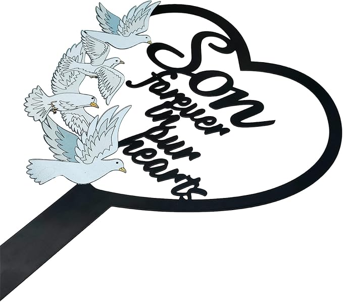 HPMAISON 11 inch Metal Son Memorial Stake Grave Decorations for Cemetery Gravesite Sympathy Markers Waterproof Memorial Gifts for Loss of Son Tombstones Plaque Outdoors Lawn Yard Decor