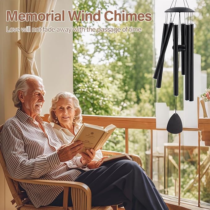 MFEESYOB Wind Chimes for Outside, Large Aluminum Wind Chimes – Deep Tones & Soothing Melodies Ideal for Garden, Patio Decor, and Windchimes Outdoors for Loss of Loved One (32'' Black)