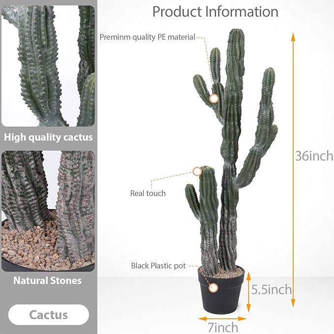 Artificial Cactus 36inch Faux Cacti Fake Saguaro Plants for Indoor Outdoor Home Office Garden Decor
