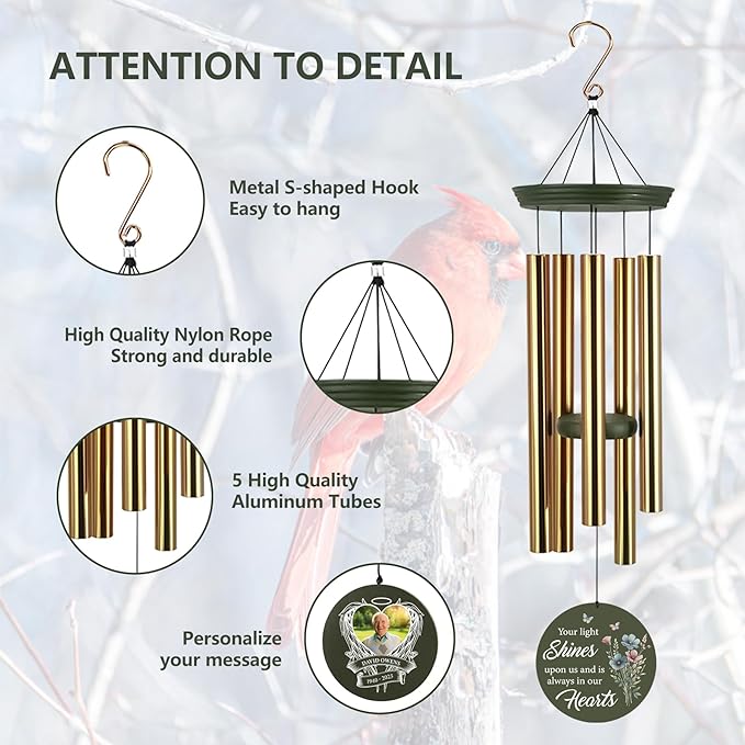 ASTARIN Personalized Wind Chimes in Memory of a Loved One, Bereavement Gifts for Loss of Father, Memorial Gifts Sympathy Deep Tone Wind Chimes for Outdoor, 30/36 inch Garden Decor(Produced in USA)