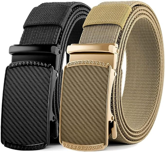 DOOPAI Belt Men, elastic golf belts for men, 2 Pack Nylon Ratchet Belt Mens Belts Casual, Adjustable Trim to Fit