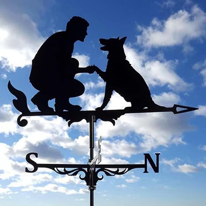 Metal Rooster Shape Weathervane, Roof Mount Weather Chicken Wind Vane Direction Indicator,Outdoor Scene Garden Chicken Weather Vane Ornament for for Shed Farmhouse Patio Decor(Dog2)