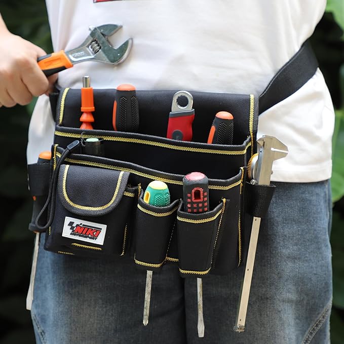 Tool Belt,600D Water-draining Oxford Cloth Tool Belts for Men,Electrician Tool Belt Widely Applied to Repairmen,Electrician,Carpenter,Construction (12 pockets)