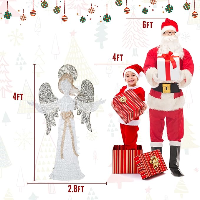 Taman Lighted Christmas Angel, 4 ft Warm Lights Glittered Angel for Outdoor Christmas Holiday Home Lawn Yard Garden Decoration