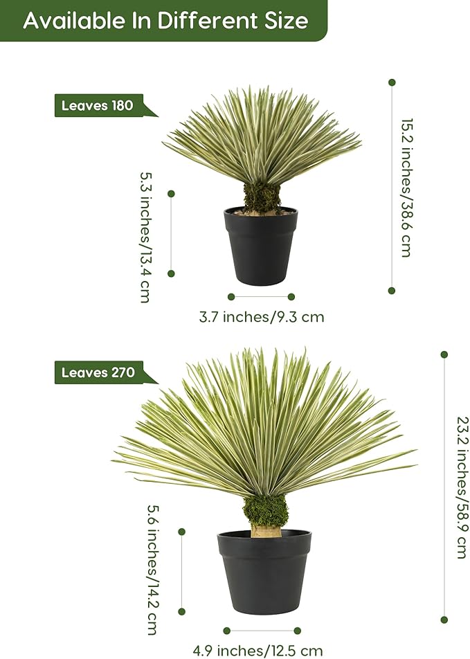 Velener Artificial Agave Plant in Black Pot with Real Stone Pebbles, Large Fake Plants with Fake Green Moss, Faux Yucca with Long Sword-Shaped Leaves for Indoor/Outdoor-15 Inches Tall, 180 Leaves