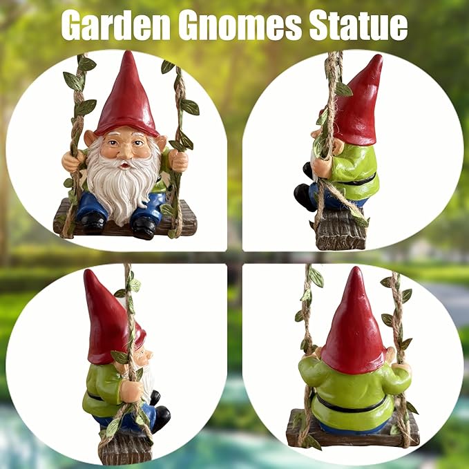 Garden Gnome Statue, Funny Resin Dwarf Sculpture for Lawn Patio Climbing Tree Decor Outdoor (Gnome-C)