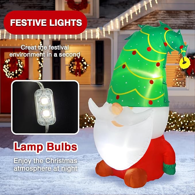 5 FT Christmas Inflatable Outdoor Decorations, Inflatables Christmas Gnome Yard Decor with Christmas Tree Hat, Built-in LED Lights Blow up Xmas Holiday Decorations for Outside Lawn Garden Indoor