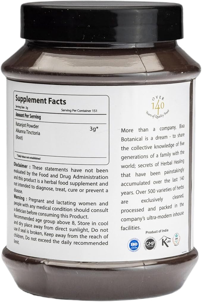 bixa BOTANICAL Alkanet Root Powder (Ratanjot/Arnebia Nobilis) Antioxidant | Gluten Free, Non-GMO, Steam Treated, Vegan, 100% Pure | 1 Pound / 16 Oz.