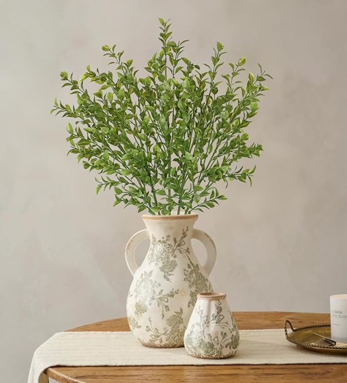 Artificial Eucalyptus Stems 26.7" Fake Green Leaf Branches for Floral Arrangements, Faux Plant Farmhouse Decor, Home Wedding Decorations Green