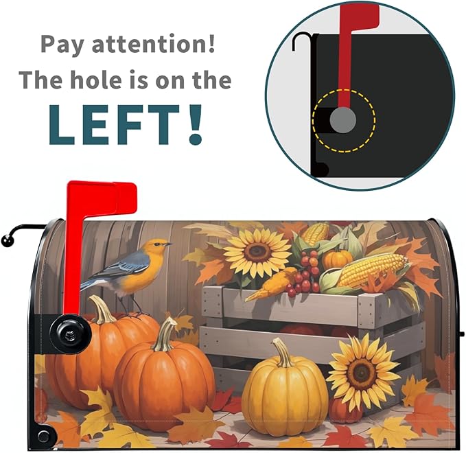 Fall Thanksgiving Mailbox Covers Magnetic Standard Size Autumn Pumpkin Birds Sunflower Harvest Themed Seasonal Outdoor Decorative Letter Box Cases for Home Garden Outside Decor, 21x18 Inch