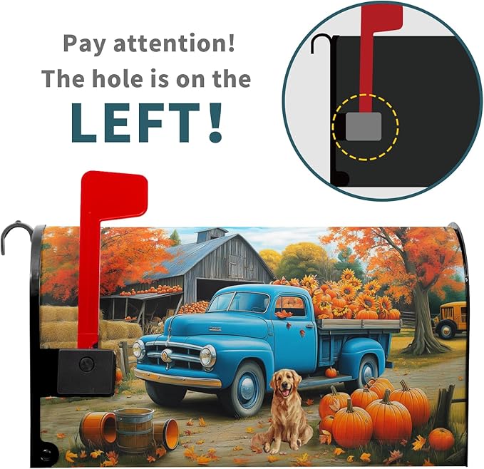 Fall Truck Mailbox Cover Magnetic 25.5"x21" Autumn Maple Tree Leaf Pumpkins Sunflower Farm Puppy Mailbox Wrap Post Cover Large Size Waterproof for Garden Yard Outdoor Outside Decor