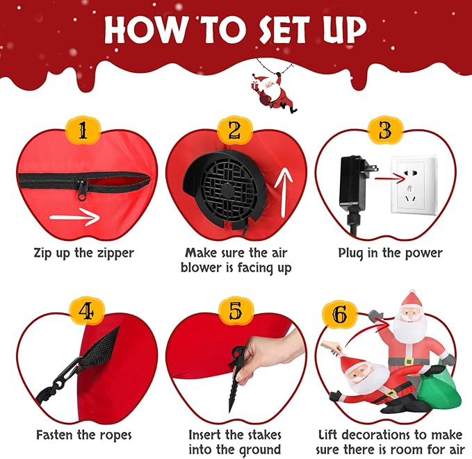 VINGLI 6FT Christmas Decorations Outdoor Inflatable Lighted Decor，Blow Up Yard Decoration with Electric Blower for Holiday Indoor Outdoor Garden Decor, Santa with Gifts