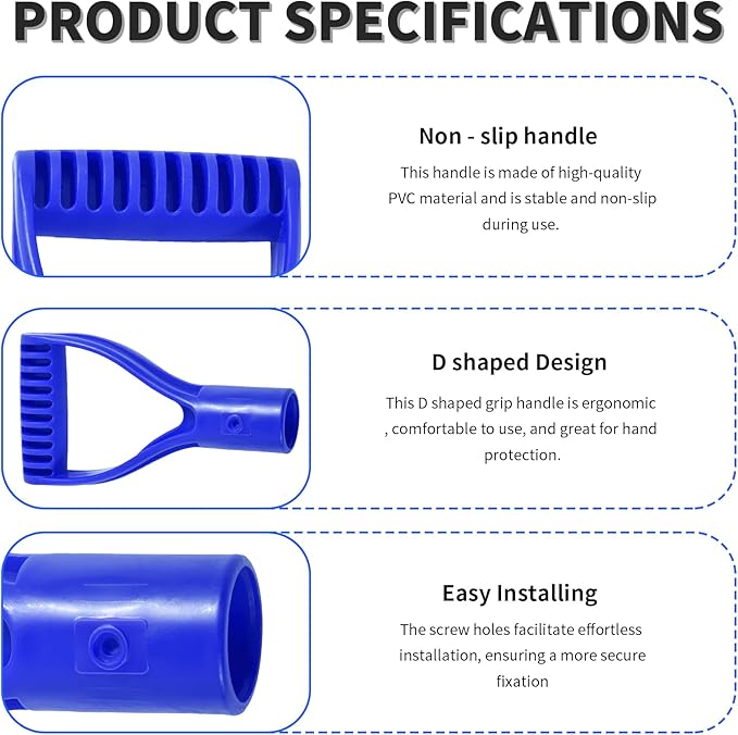 2 Pcs ID 1.26" Blue Shovel D-Shaped Grip Handle,PVC Shovel D Straight Grip Handle,Plastic Spade Replacement Snow Removal Garden Accessorie Backyard Digging,7.09×3.74-in(H*T)