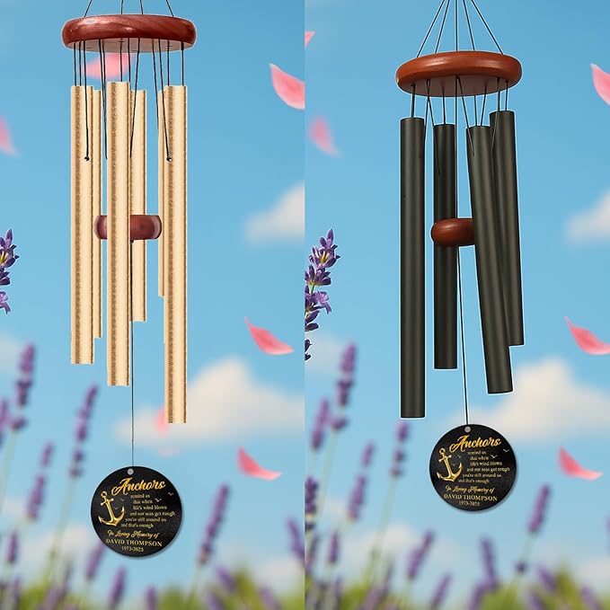 Personalized Anchor Memorial Wind Chime – “Anchors Remind Us That When Life’s Wind Blows and Our Seas Get Rough” Custom Name, Years – Sympathy Gift for Loss of Loved One – Remembrance Windchime