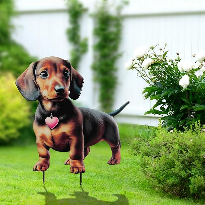 Dachshund Metal Garden Stakes Decorative,Outdoor Garden Dog Decor Stake,Birthday Gifts for Mom Women,Decorative Metal Housewarming Ornament for Lawn Patio Yard Pathway.