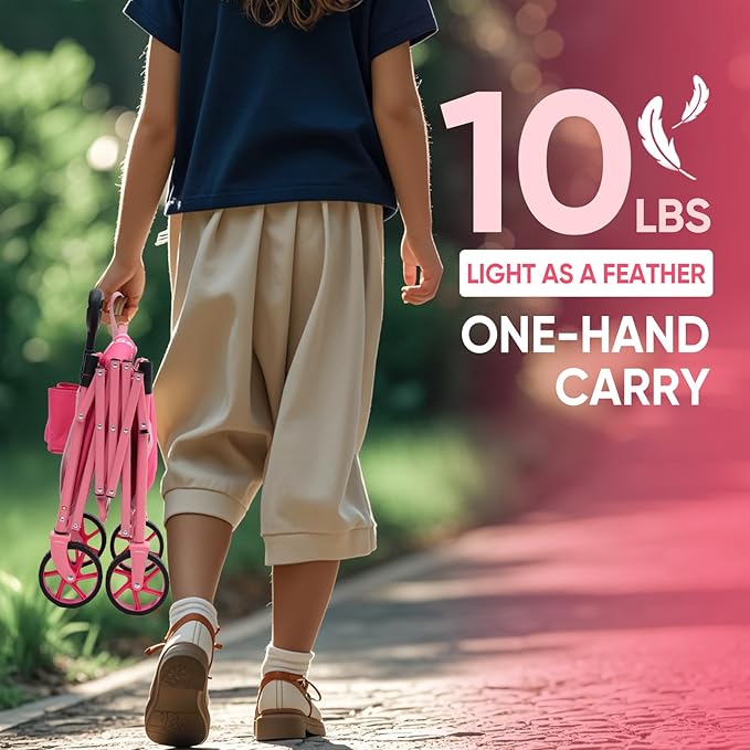 Sekey Wagon Cart with Wheels with 220LBS Capacity,Heavy Duty Wagon Carts Foldable with Drink Holders,Lightweight Utility Portable Cart for Grocery, Shopping, Garden, Camping. Pink