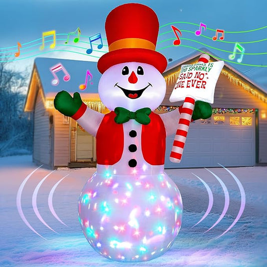 6 FT Christmas Inflatable Snowman with Motion-Activated Christmas Greeting Music & Spinning Light, Blow Up Gentleman Snowman Outdoor Inflatable Decoration for Holiday Yard Lawn Patio