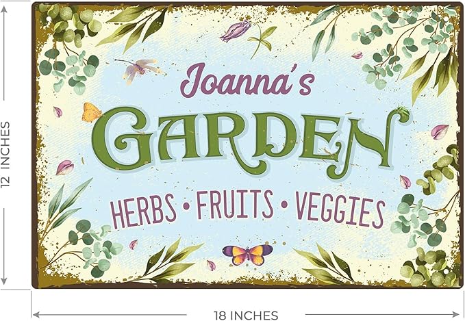 Custom Garden Sign, Christmas Present, Personalized Name for Vegetable Patch and Backyard Décor Sign, 12x18 Inches, Rust Free .063 Aluminum, Fade Resistant, Made in USA by Sigo Signs