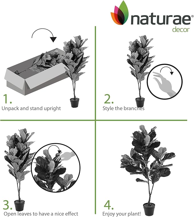 Naturae Decor Fiddle Leaf Plant - Lifelike Artificial Indoor House Plant - 49 in High