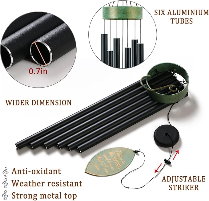 Large Wind Chimes Outdoors Deep Tone, Memorial/Sympathy Chime Gift for Mother's/Father's Day Clearance,Windchimes in Memory of A Loved One, 40in Black Bereavement Windchime Metal Garden Decor Outside